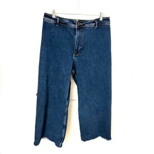 Zara Wide Leg Raw Hem Patch Pocket Jeans Size 14